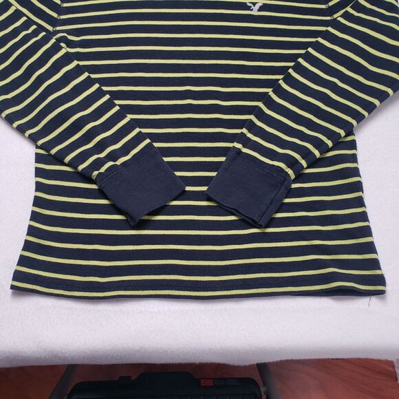 American Eagle Shirt Mens Large Blue Striped Waffle Thermal Long Sleeve Grunge - Picture 16 of 16